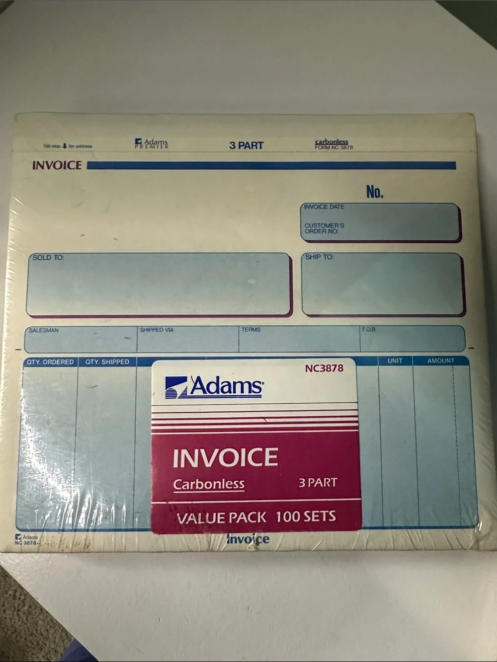Adams 3-Part Carbonless Invoice Pad - Blue & Magenta